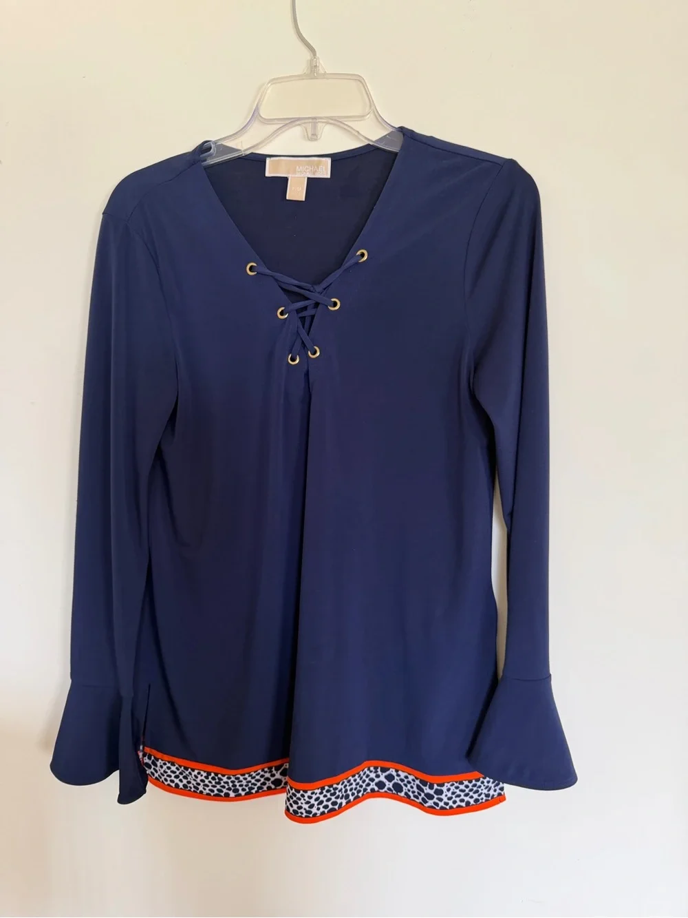 MICHAEL Michael Kors Navy Lace-Up V-Neck Tunic with Orange Trim